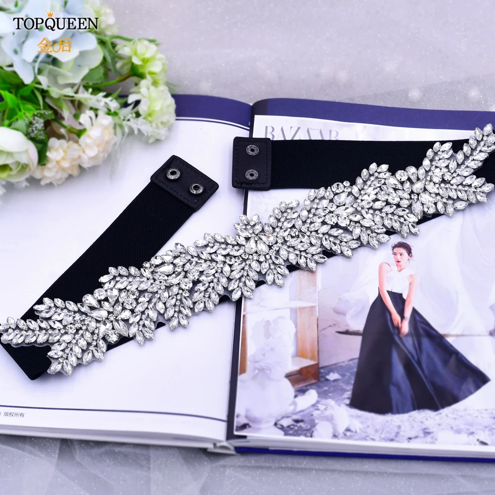 TOPQUEEN S01-E Fashion Floral Rhinestone Buckle Women's Elastic Waist Cinch Belt for Dress Formal Dress Belt Evening Party Band TOPQUEEN S01-E Fashion Floral Rhinestone Buckle Women's Elastic Waist Cinch Belt for Dress Formal Dress Belt Evening Party Band