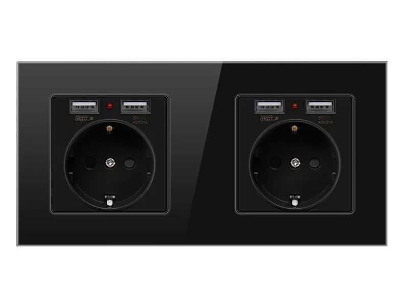 Bcsongben usb с розеткой, настенная, стеклянная панель, розетка с заземлением, 16А, стандарт ЕС, 2 выхода 146 мм* 86 мм