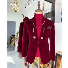 Men's Velvet 2-piece Wedding Party Tuxedo Dress Slim Fit Business Jacket Winter Warm Blazer + Pants Multiple Colors