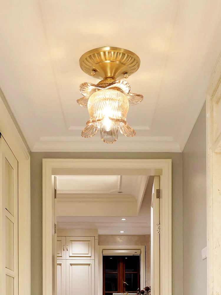 

European Style Copper Corridor Ceiling Lamp Creative Balcony Bedroom Study Crystal Ceiling Light Modern Kitchen Bathroom Fixture