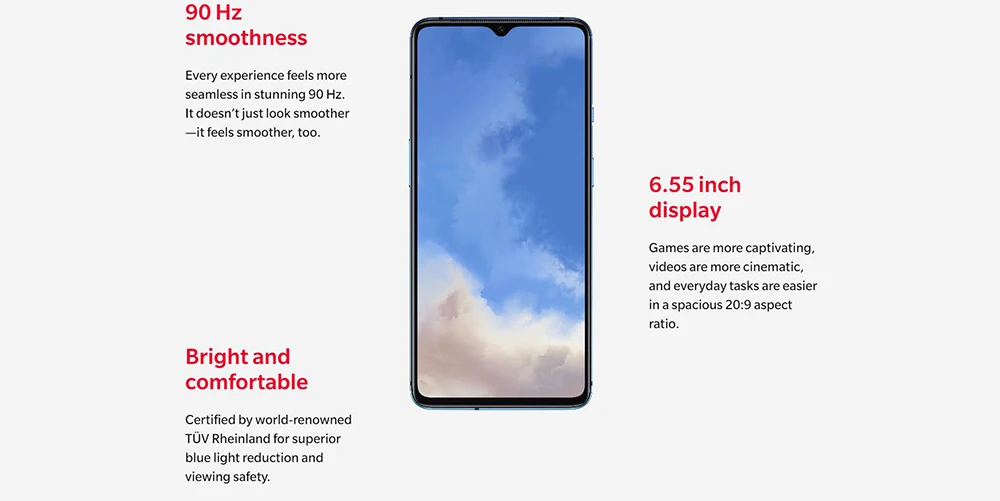 Global Firmware Oneplus 7T 8GB 128GB 256GB Mobile Phone Snapdragon 855 Plus 6.55" 48MP Triple Camera 4G Android 10.0 NFC phone