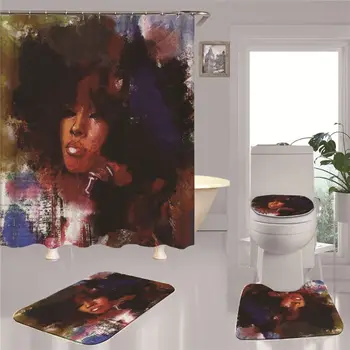 

Shower Curtain Bathroom Decor 4pcs Non Slip Toilet Polyester Cover Mat Set CP9