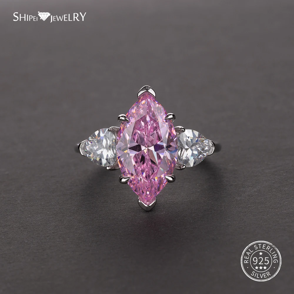 Shipei огранка маркиз обручальные кольца для женщин сапфировое кольцо маркизы из стерлингового серебра Coctail кольцо из серебра 925 пробы ювелирные изделия - Цвет камня: Pink Sapphire