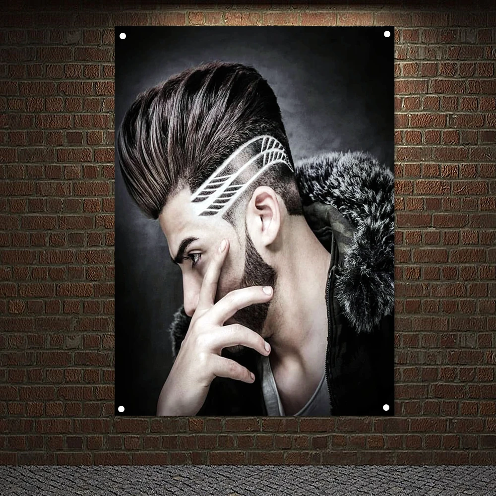 Men's Carving Hairstyle Poster Wall Art Barber Shop Signboard Sculpture Pomade Picture Banner Flag Canvas Painting Home Decor