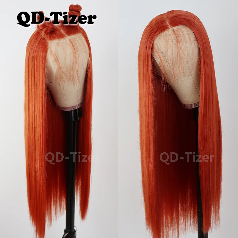 

QD-Tizer 13*6 Synthetic Lace Front Wigs Orange Color Straight Heat Resistant Synthetic Lace Hair Wigs