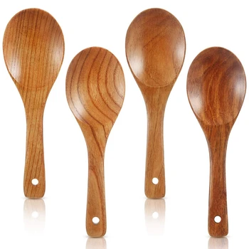 

Fashion4 Pieces Wood Spoons 21.5cm Wooden Rice Paddle Versatile Serving Spoon Non Stick Heat Resistant Cooking Spoon