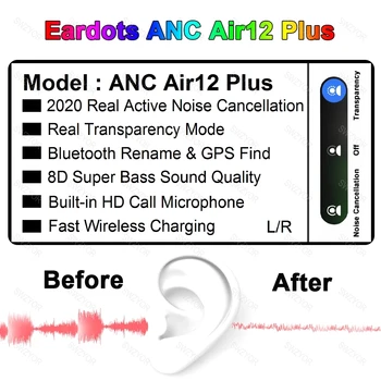 

Bluetooth Earphone 5.1 ANC Air12 Plus TWS Noise Reduction Transparent High-Definition Microphone Super Bass PK i900000 Air3 Max