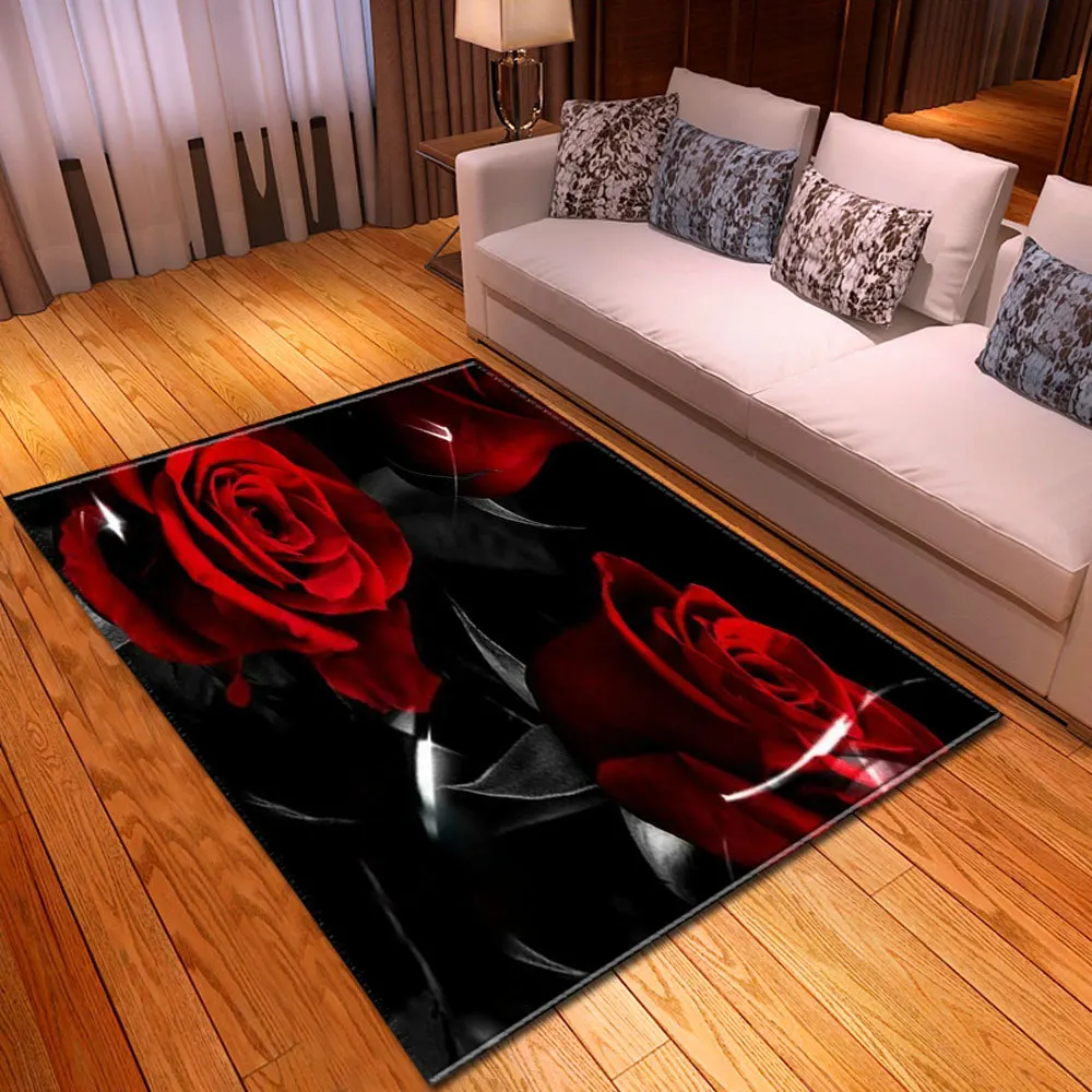 

Floral Rose Rugs and Carpets for Home Living Room Anti Slip Sofa Carpet 3d Bedroom Floor Mat for Home Decor Mechanical Wash Mats