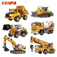 Engineering Bulldozer Crane Working Cement Mixer Truck Car Building Block City Construction Toy Compatible Block