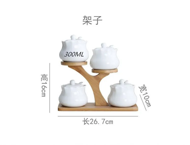 Керамика приправы бак масло косметика парфюмерия диспенсер Бытовая герметичный бак для хранения соль перец бутылки, кухонные принадлежности из натурального бамбукового дерева графинчик - Цвет: 4PCS