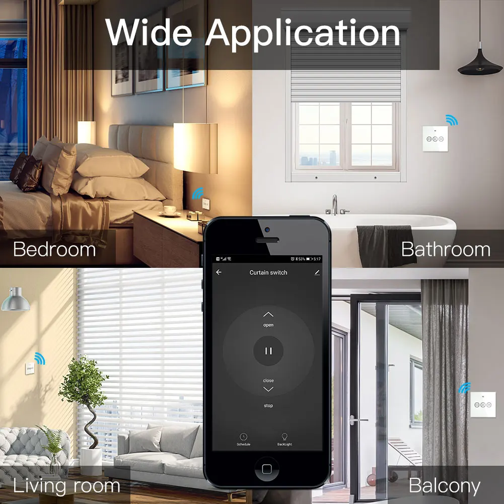 WiFi RF433 Smart Touch Curtain Roller Blinds Motor Switch Tuya Smart Life App Remote Control Works with Alexa Google Home