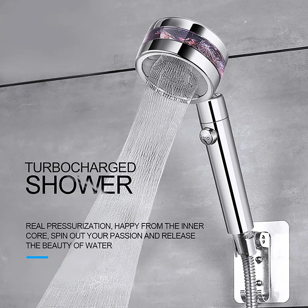 High Pressure Turbocharged Fan Mirror Shower Hand-Held Sprayer Head with 1.5m Long Hose Water Saving Bathroom Showerhead Set |