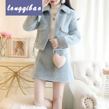 

Women Two Piece Outfits Women Suit Fashion Heavy Duty Beaded Mink Short Jacket with Two Pieces for Winter