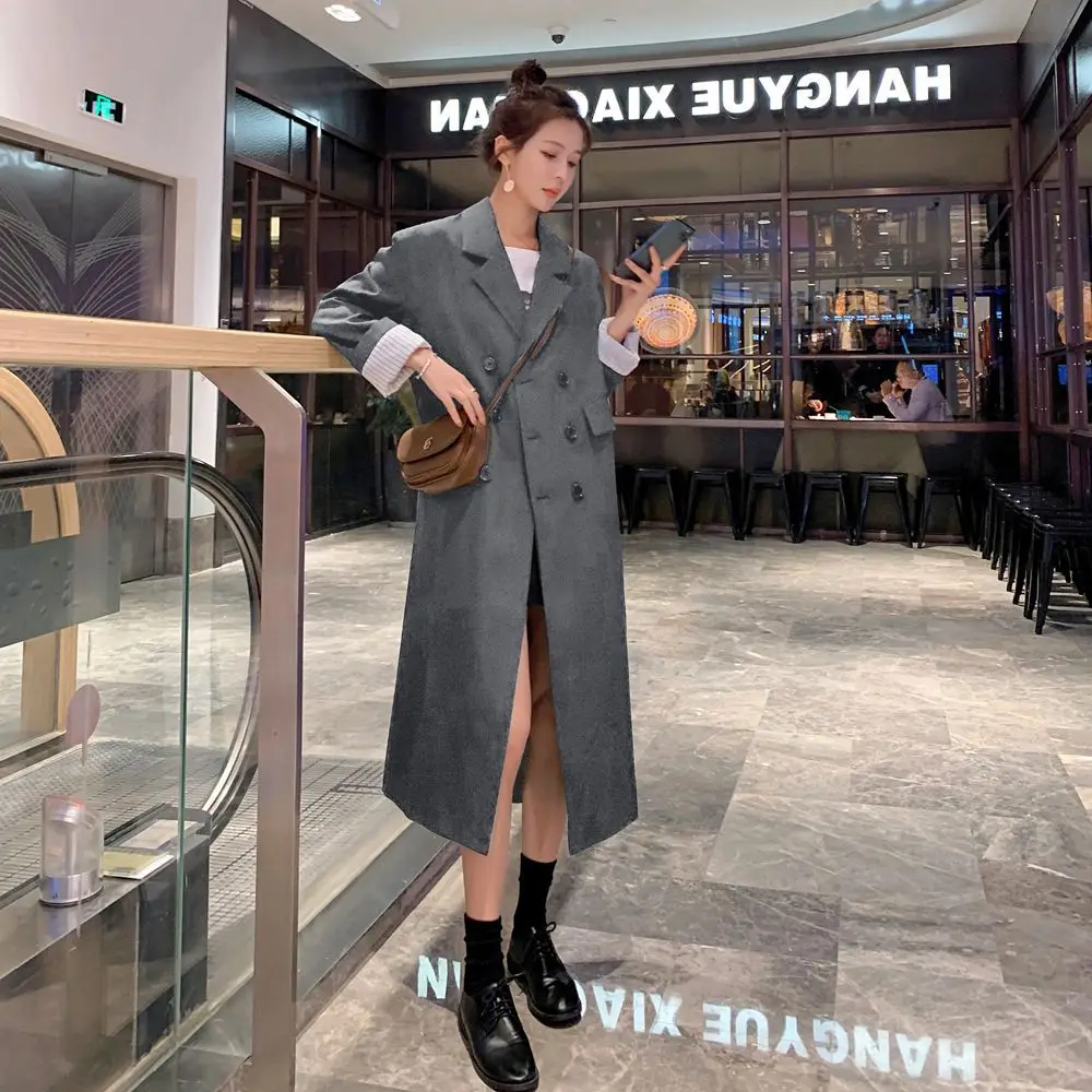 

Photo Shoot Smart Young-Style Elegant Long Suit 2020 Spring New Style WOMEN'S Dress Retro CHIC-Style Loose-Fit Trench Coat