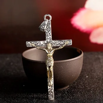 

Buyee 100% 925 Sterling Silver Cross Pendant Men Exquisitely Carved Gold Jesus Necklace for Women Men Unique Christian Jewelry