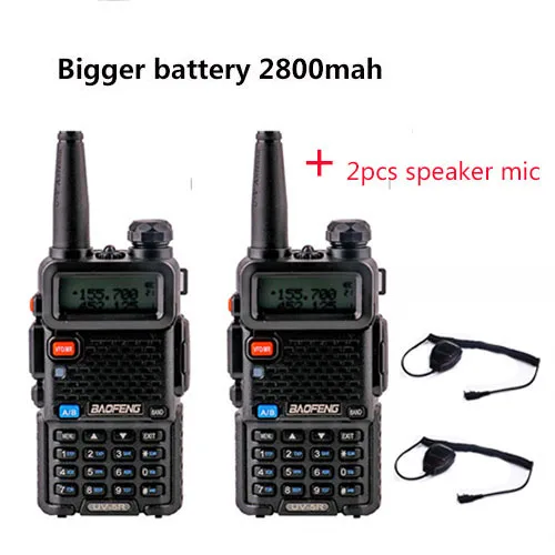 add 2 mic speaker 2 шт. BAOFENG UV-5R v5r hf трансивер для прогулки разговора vox sos светодиодный фонарик fm радио связь 10 км Охота 2 способ радио - Цвет: add 2 mic speaker