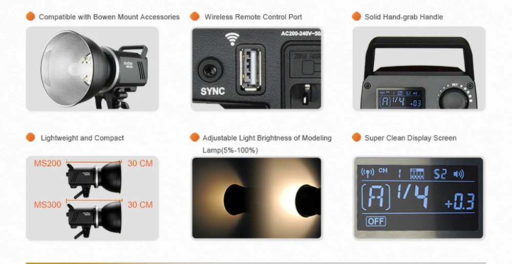 Godox MS300 300Ws/MS200 200Ws студийная вспышка MS Compact 2,4G встроенная беспроводная фото стробоскоп Bowens фото освещение
