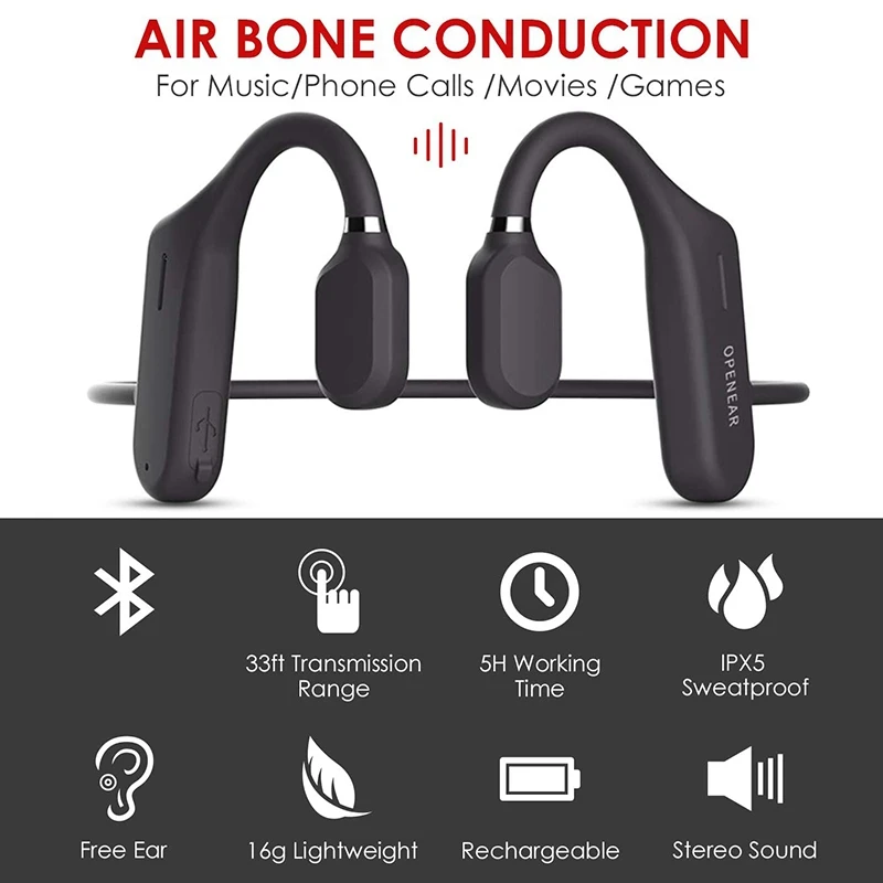 Bone Conduction Headphones Bluetooth 5 0 Wireless Bluetooth Headset Ipx6 Waterproof Sport Earphones for Running