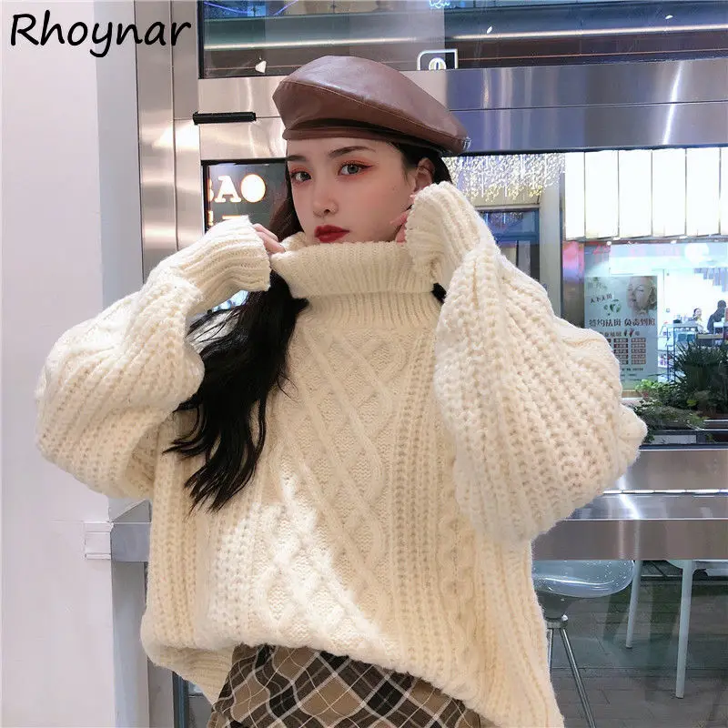 

Turtleneck Sweater Women Chic Loose Solid New Arrival Thicken Korean Style Warm Knitted Fashion Harajuku Thicker College Ladies