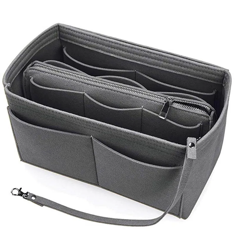 

New Make up Organizer Insert Felt Bag with Zipper Handbag Tote Shaper Multi Pockets Portable Large Storage Bags Cosmetic Bags