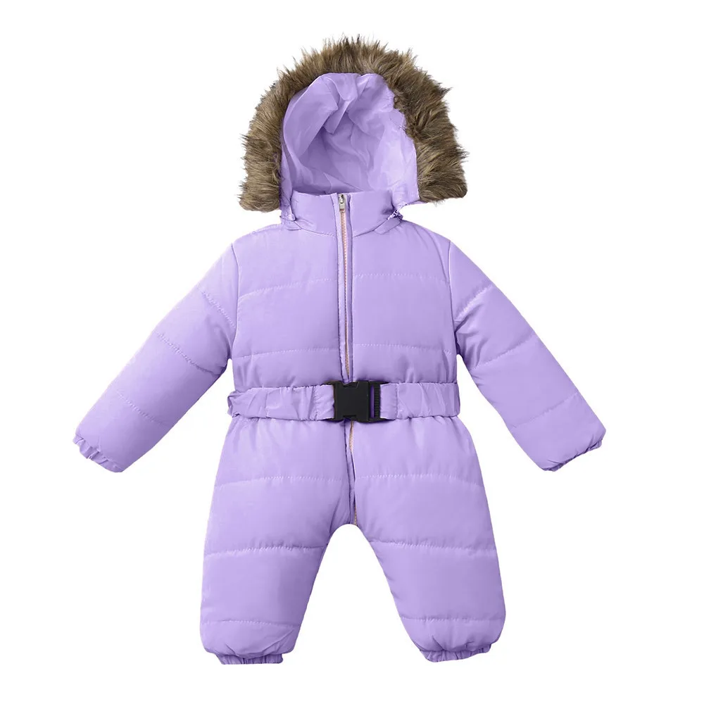 Куртка; зимние комбинезоны для девочек и мальчиков; теплый толстый комбинезон с капюшоном и мехом; детские куртки; ветровка; пальто; одежда для малышей; 19Ag - Цвет: Purple