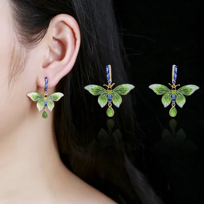 BESTLYBUY, настоящее 925 пробы, серебряные красивые серьги-бабочки, женские серьги из перегородчатой эмали, длинные серьги