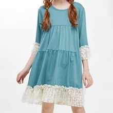 CupofSweet/кружевное платье для девочек с кружевным подолом и кружевными рукавами; многослойное платье для девочек; детское осеннее платье; рубашка; повседневные платья с рукавами 3/4 для девочек