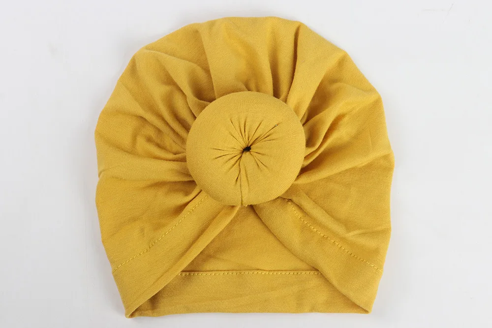 12 цветов, детские повязки на голову, повязка на голову из хлопка, зимняя теплая детская чалма, шапочка, эластичная повязка на голову, головной убор для От 1 до 2 лет - Цвет: Цвет: желтый