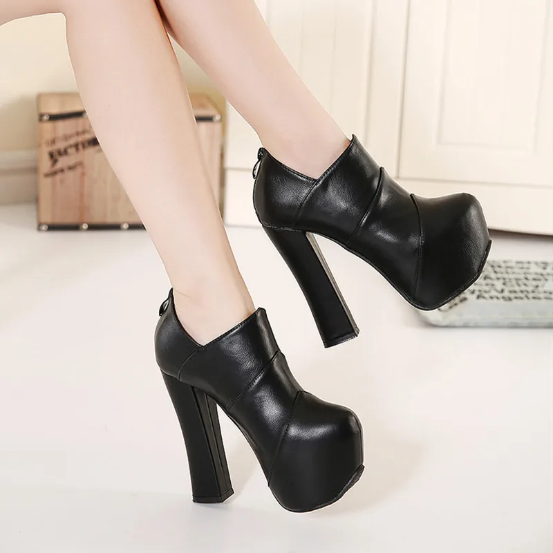 

Winter Shoes Women Bootee Woman 2019 Round Toe Autumn Boots Booties Ladies Clogs Platform Zipper Chunky Heel Ankle High Heel