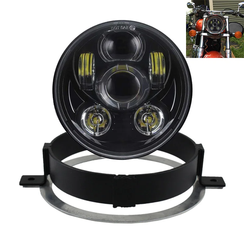 Black/Chrome 5.75 inch Motorcycle LED Headlight For Honda-Motorcycle VTX 1800/VTX 1300 5 3/4&quot Kit with Bracket |