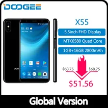 Новинка DOOGEE X55 смартфон 5,5 ''18:9 HD MTK6580 четырехъядерный 16 Гб rom Двойная камера 8,0 МП Android 7,0 2800 мАч боковой отпечаток пальца