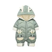 Baby Winter Snowsuit Plus Velvet Thick Baby Boys Jumpsuit 0-2 Years Newborn Romper Baby Girls Overalls Toddler Coat