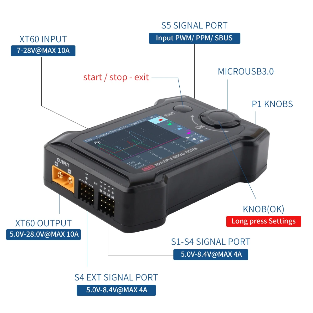 ToolkitRC ST8 2,4 TFT 7-28V 8-канальный Servo интегрированный Тесты er 4 независимых Интерфейс сигнала Тесты