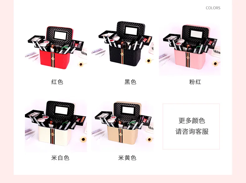 Portable multilayer makeup organizer with handle waterproof multifunctional cosmetic holder lipstick nail polish jewelry box