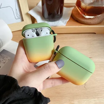 

Soft Contrast Color Earphone Case for AirPods 1/2 Pro Silicone Gradient Charging Box for AirPods 2 3 Case with KeyChain