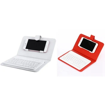 

2 Set Wireless Bluetooth Keyboard Case Leather Stand Cover for IPhone Android Phones-White & Red