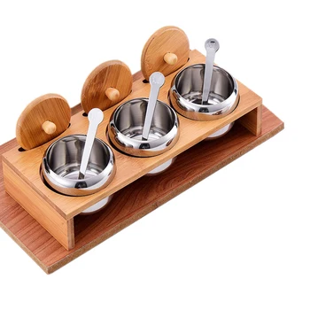 

3-in-1 Stainless Steel Seasoning Jar Bamboo Wood Lid Seasoning Jar Home Kitchen Seasoning Bottle Favor of Elefants Seasoning