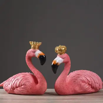 

Creative Crown Couple Flamingo Crafts Resin Animal Layout Simulation Birds Desktop Ornament Flamingo Sculpture Home Decor
