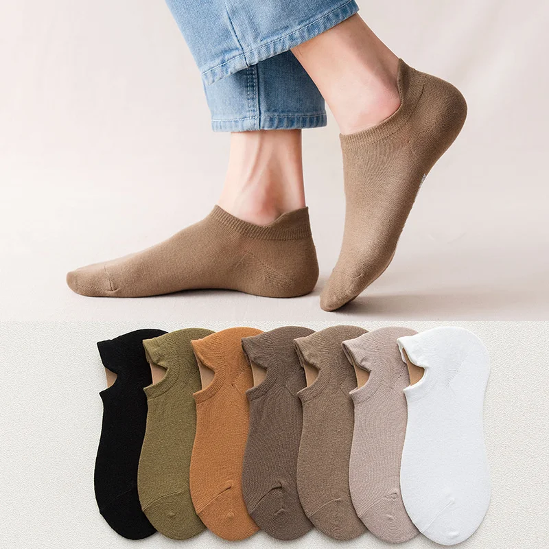 5 Pairs Men Socks Spring summer Invisible Socks Leisure Cotton Short tube Pure color Boat Male Socks Wholesale