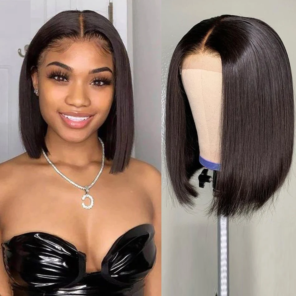 

4x4 Lace Closure Wigs For Women Human Hair 13x1 T part Lace Wigs Brazilian Straight Bob Human Hair Wigs Bleached Knots 150%