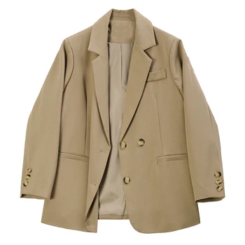 

loose Women Khaki Brief Split Temperament Blazer New Lapel Long Sleeve Loose Fit Jacket Fashion Tide Spring Autumn 2020 1R722