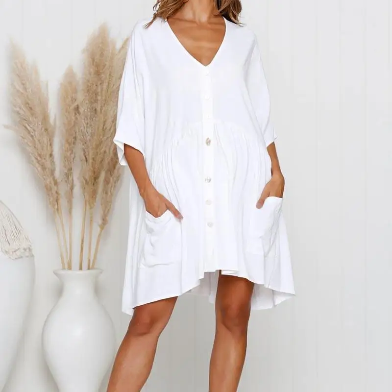 Sexy Bikini Cover-ups Casual V-neck Above Knee Summer Beach Dress Tunic Women Plus Size Beach Wear Swim Suit Cover Up Q771