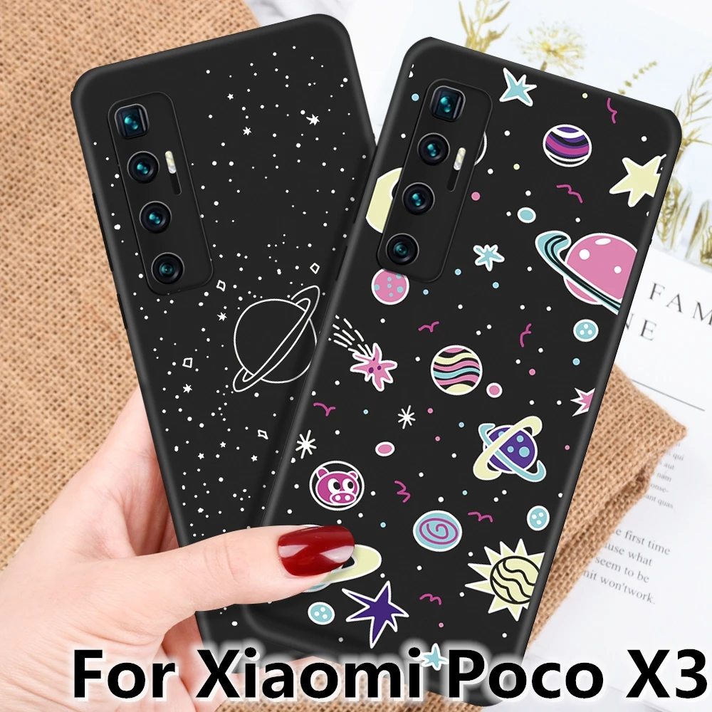 Чехлы для Xiaomi Poco X3 роскошный черный матовый чехол с мультяшным рисунком космоса