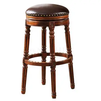 

European Bar Chair American Solid Wood Bar Chair Bar Chair High Chair Back Leather Swivel Chair Bar Stool Bar Stool
