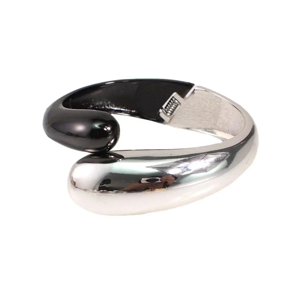 MANILAI Mixed Color Alloy Big Cuff Bracelets For Women Jewelry New Fashion Metal Statement Bangles Bracelets Accessories - Окраска металла: silver black Bangles