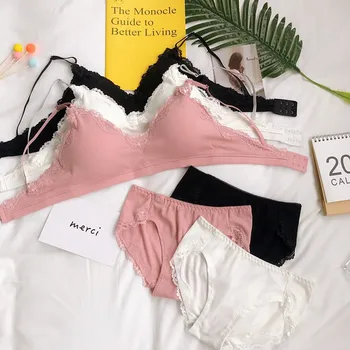 

New Style Sexy Cotton Thread Women's Lace Bra Set Non-Steel Ring Push up Adjustable Big Tits Set Underwear