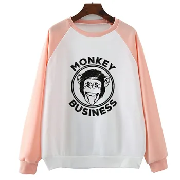 

Monkey Business Harajuku Hoodies Autumn Spring Long-Sleeved O-Neck Hoody Loose Tops Women Fashion Tee Tops