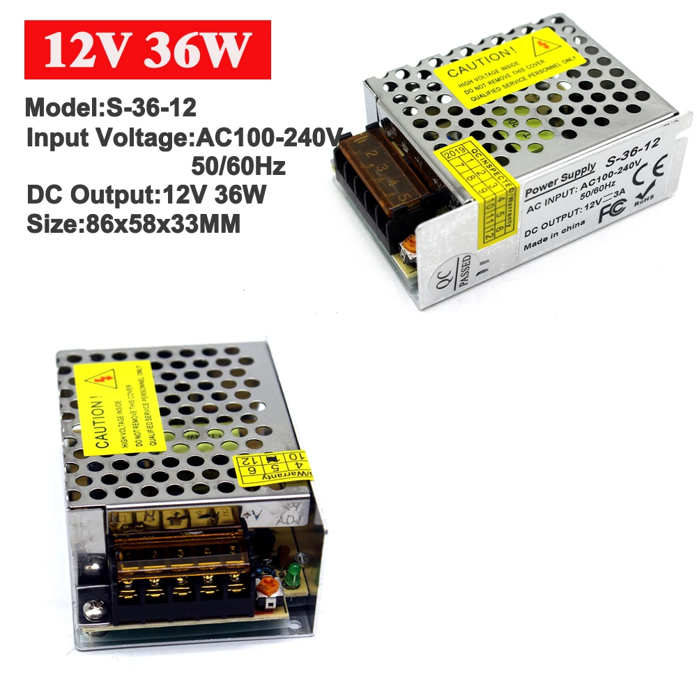 DC5V 15 Вт 25 Вт выключатель питания DC12V DC24V 24 Вт 25 в 36 Вт Трансформаторы освещения 100-240 В AC в DC 5 в 12 В 24 В SMPS для CCTV USB - Цвет: 12V36W