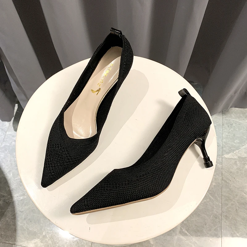 

Zapatos Tacon Mujer Women Fashion Knitted Fabric Pointed High Heels Stiletto Pumps Sexy Concise Elegant High-heeled Shoes U28-27
