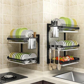 

Kitchen organizer Dish drainer Stainless steel Dish drying rack Multi-function storage rack High quality Metal dish rack Shelf